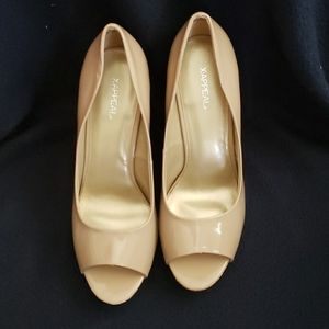 Taupe/Beige Open Toe Wedge Heels - 11 NIB